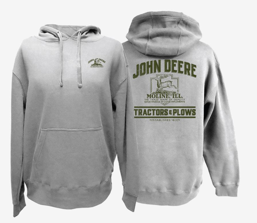 JOHN DEERE Kapuzensweatshirt Aufdruck "Tractors & Plows" Grau